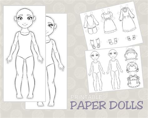 paper dolls  color paper dolls printable coloring paper etsy