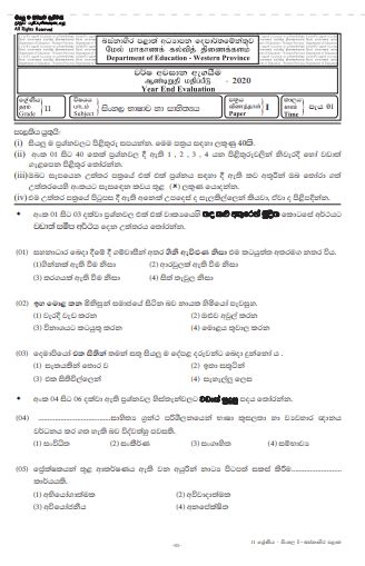 grade  sinhala language  paper   term test western