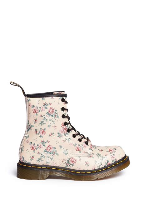 dr martens floral print laceup leather boots  multicolor pinkmulti colour lyst