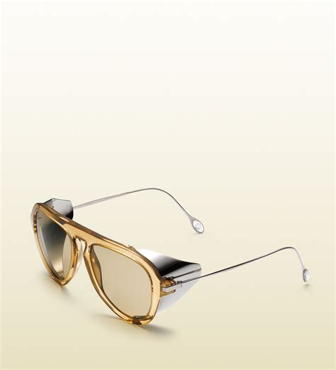 Gucci Optyl Aviator Sunglasses With Metal Blinkers In Beige Metallic