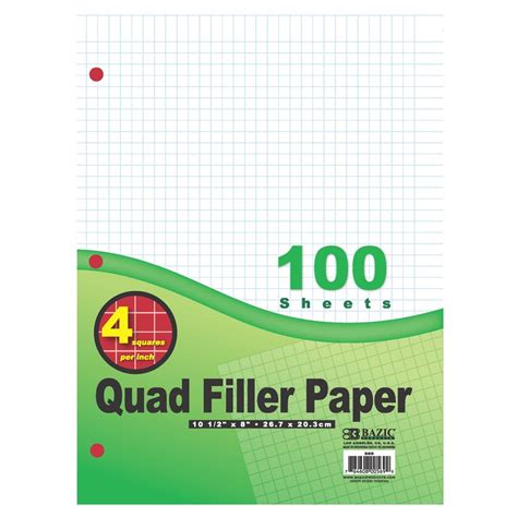 bazic filler paper loose leaf papers  sheet   quad ruled  hole punched  ring binders