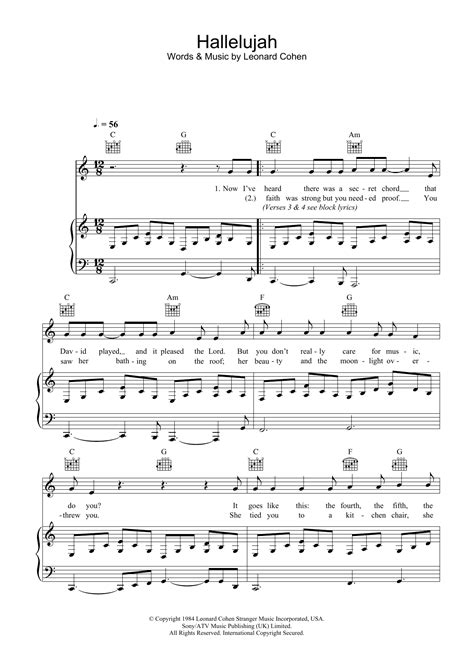 printable hallelujah piano sheet   printable templates