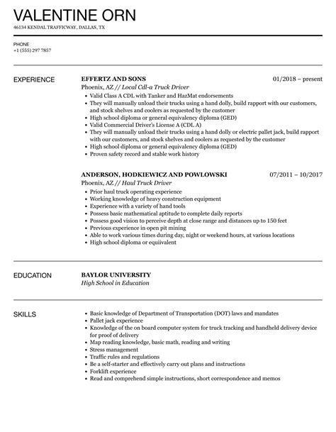 truck driver resume templates