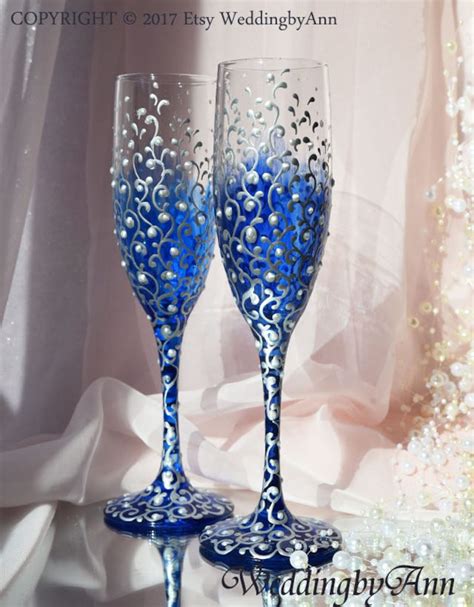 Royal Blue Wedding Glasses Blue Wedding Wedding Champagne Etsy