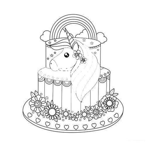 unicorn birthday cake coloring pages  printable unicorn colouring