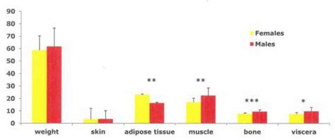 sex differences in tissue composition kg in weight and