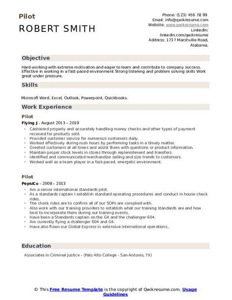 pilot resume samples qwikresume