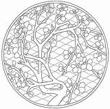 Coloring Pages Japanese Garden Cherry Blossom Chinese Mandala China Adult Asian Adults Coloriage Blossoms Stress Anti Mandalas Chine Dark Blue sketch template