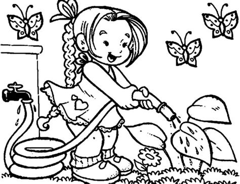 girl watering flower  garden coloring page  color luna