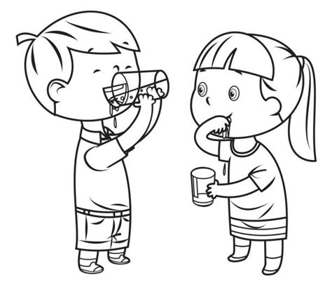 top boy drinking water glass clip art vector graphics
