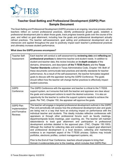 teacher goal setting  professional development gspd plan sample