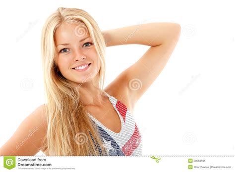 teen girl beautiful cheerful enjoying in t shirt usa flag isolat stock image image 30963101