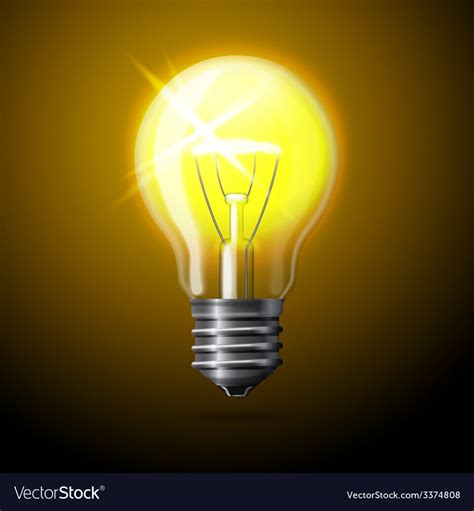 realistic glowing light bulb  dark background vector image