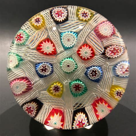 Rare Murano Art Glass Paperweight Chequered Spaced Millefiori Ebay