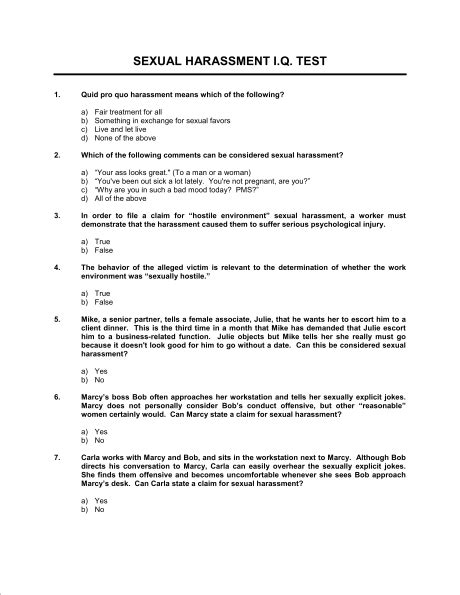 sexual harassment iq test template and sample form