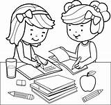 Homework Doing Coloring Girl Vector Illustrations Students Book Stock Children Illustration Clip sketch template
