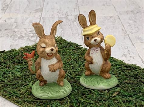 vintage easter bunny figurines girl  boy bunny rabbits easter bunny miniatures spring decor
