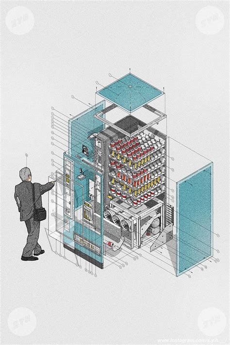 vending machine exploded isometric illustration diagram isometric illustration environment