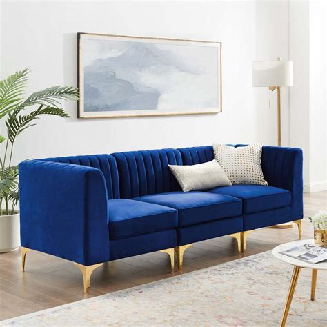 triumph channel tufted performance velvet  seater sofa  navy hyme furniture