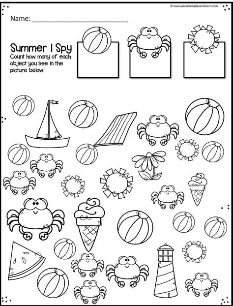 preschool summer math worksheets