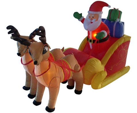 4 Inflatable Santa Sleigh And Reindeer Lighted Christmas Outdoor