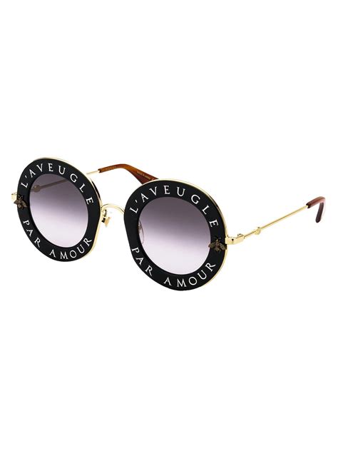 gucci slogan printed round sunglasses in black for men lyst