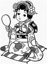 Colorir Japonesas Meninas Bonecas Kimono Japonesa Gueixa Riscos Japones Geisha Gueixas こし Japão Menininhas Pra Garotas イラスト Japan2 保存 sketch template
