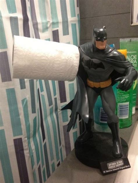 What A Creative Bathroom Decor The Heroic Batman Stands