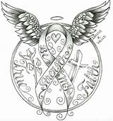Ribbon Drawings Cancer Drawing Pink Cross Tattoo Awareness Heart Angel Tattoos Ribbons Work Designs Coloring Clipart Sketch Wells Denise Skull sketch template