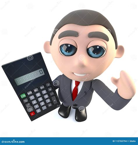 grappige karakter die van de beeldverhaal uitvoerende zakenman een calculator gebruiken stock