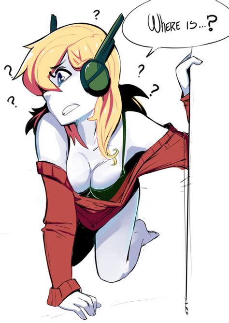 rule 34 bare shoulders bent over blonde hair bra cave story cleavage curly brace green eyes