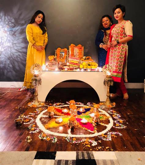 2018 laxmi puja rangoli and laxmi worship of nepali actresses diwali celebration nepali