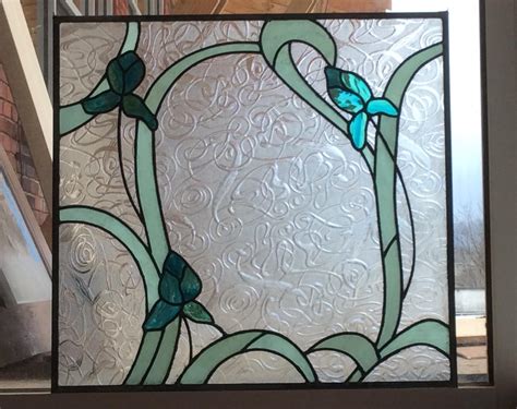 Custom Art Nouveau Style Stained Glass Iris Window
