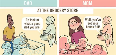 5 comics show how differently moms and dads are seen in public