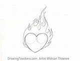 Flames Drawing Heart Draw Pencil Drawings Step Sketched Coloring Pages Tutorial Part Paintingvalley sketch template