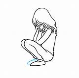 Crying Draw Knees Triste Cry Hugging Easydrawingguides Trace Sadness sketch template