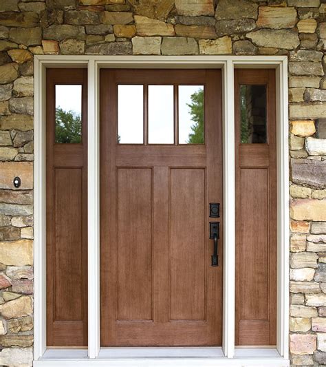 exterior doors craftsman style fir textured fiberglass door  matching sidelites