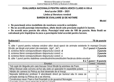 Simulare Evaluare Națională 2021 Barem Română Cum Se Notează Cele