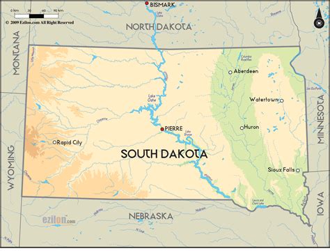 geographical map  south dakota  south dakota geographical maps