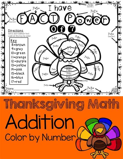 thanksgiving addition color  number thanksgiving math addition