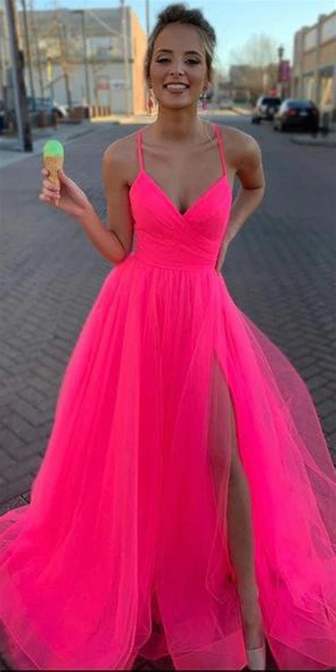 neck hot pink tulle prom dresses formal dresses psk hot pink prom dress simple