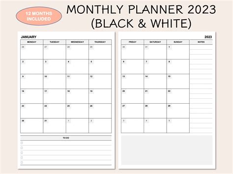 printable monthly planner  month   glance monthly etsy