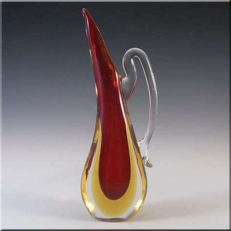 Murano Venetian Red And Amber Sommerso Glass Vase Jug £42