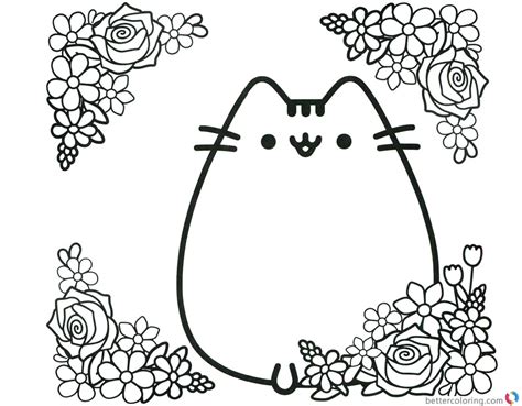 pusheen coloring pages cute pusheen  flowers  printable