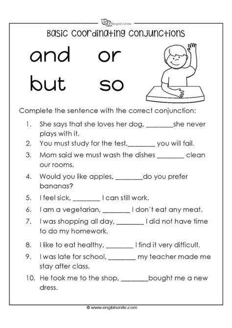 pronouns worksheet english unite conjunctions worksheet