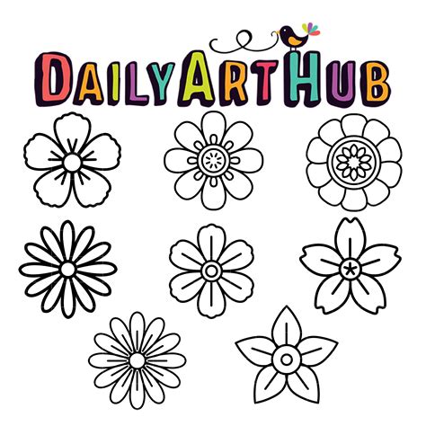 outline flower petals clip art set daily art hub  clip art everyday