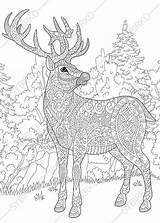 Coloring Pages Deer Adult Christmas Printable Zentangle Reindeer Animal Book Adults Stylized Stress Cartoon Antler Antistress Emblem Drawn Sketch Shirt sketch template