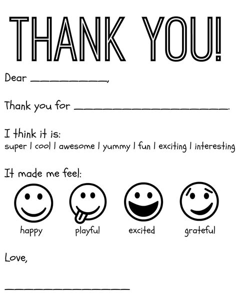 free printable kids thank you cards to color thank you card templates