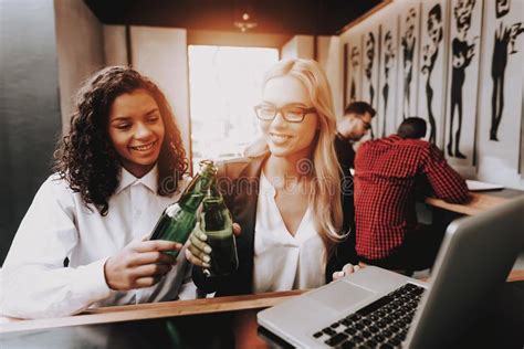 girls drink beer bottles alcoholic beverages stock image image of