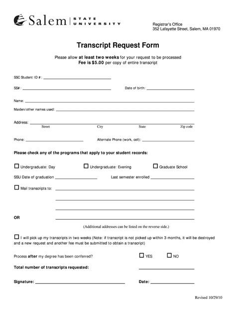 Salem State Transcript Request Fill Out And Sign Printable Pdf